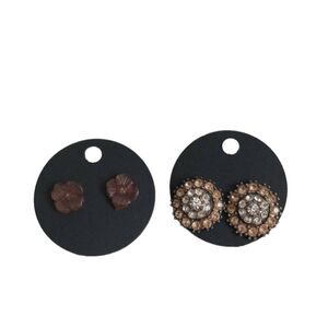 Rhinestone Encrusted Earrings & Orange Translucent Hibiscus Flower Earrings Set